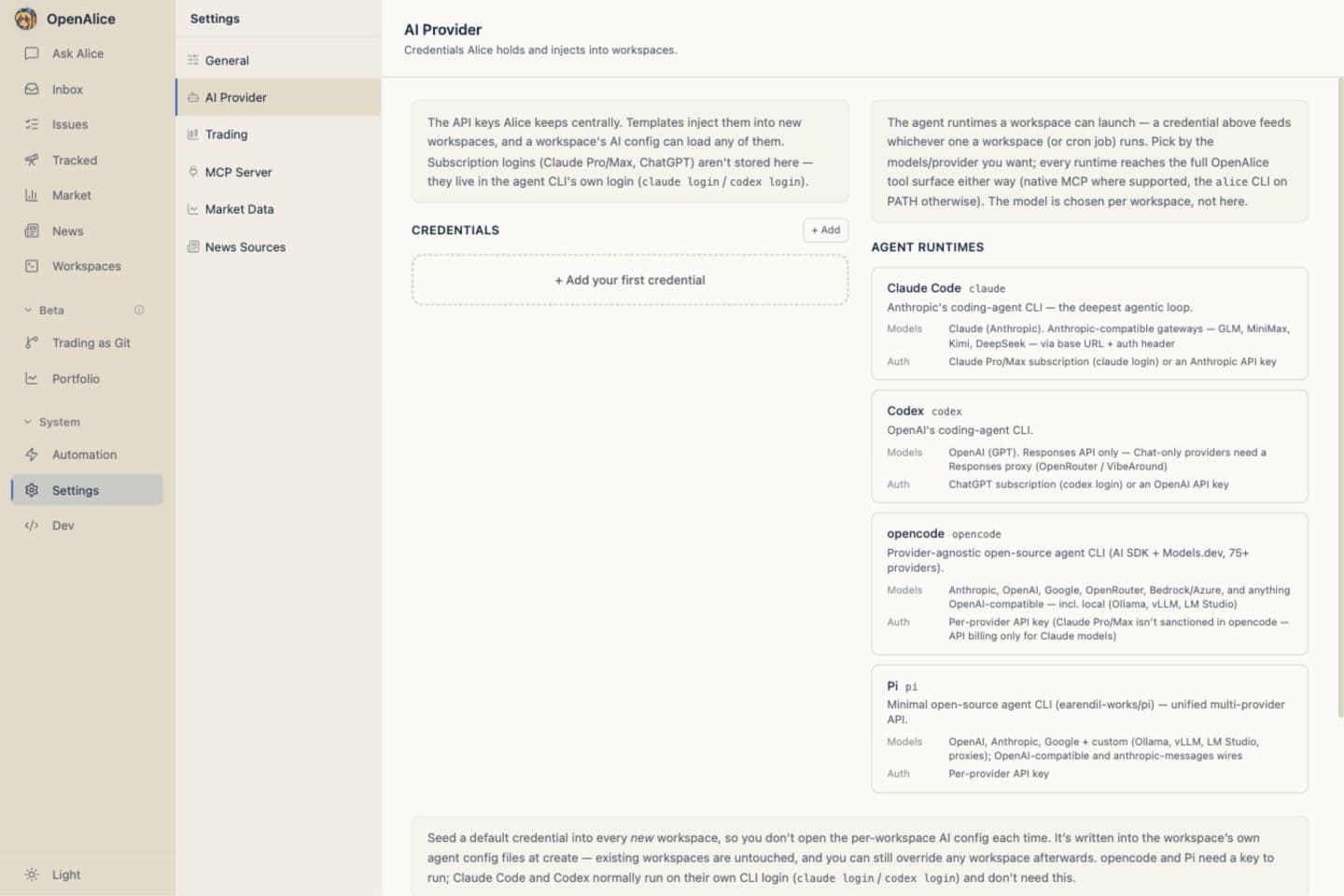 AI Provider settings in a Docker deployment